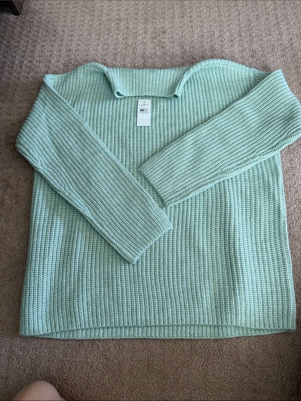 LOFT Mint Green Off-the-Shoulder Ribbed Sweater